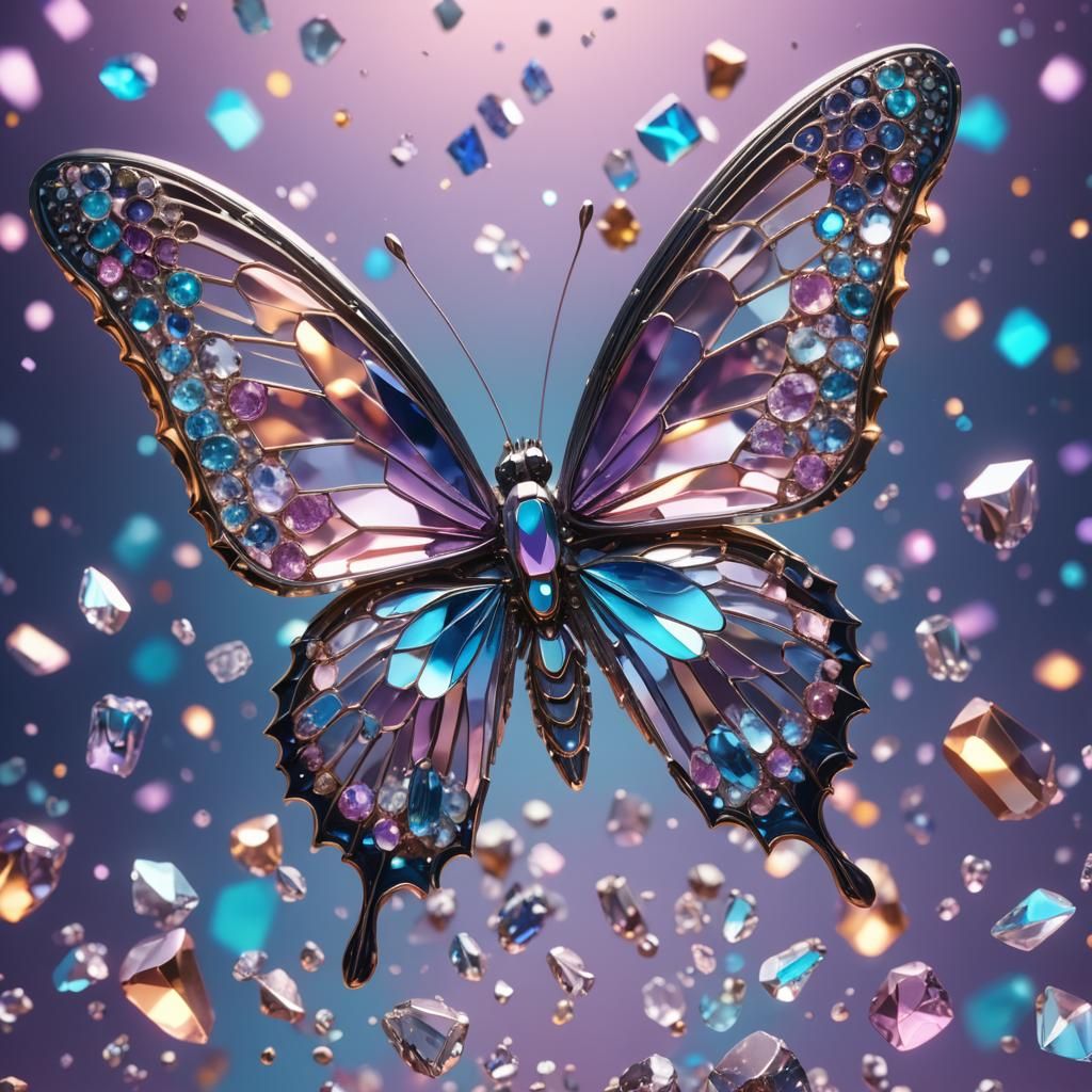 Laika in Metallic Font with Crystals, 3D Render