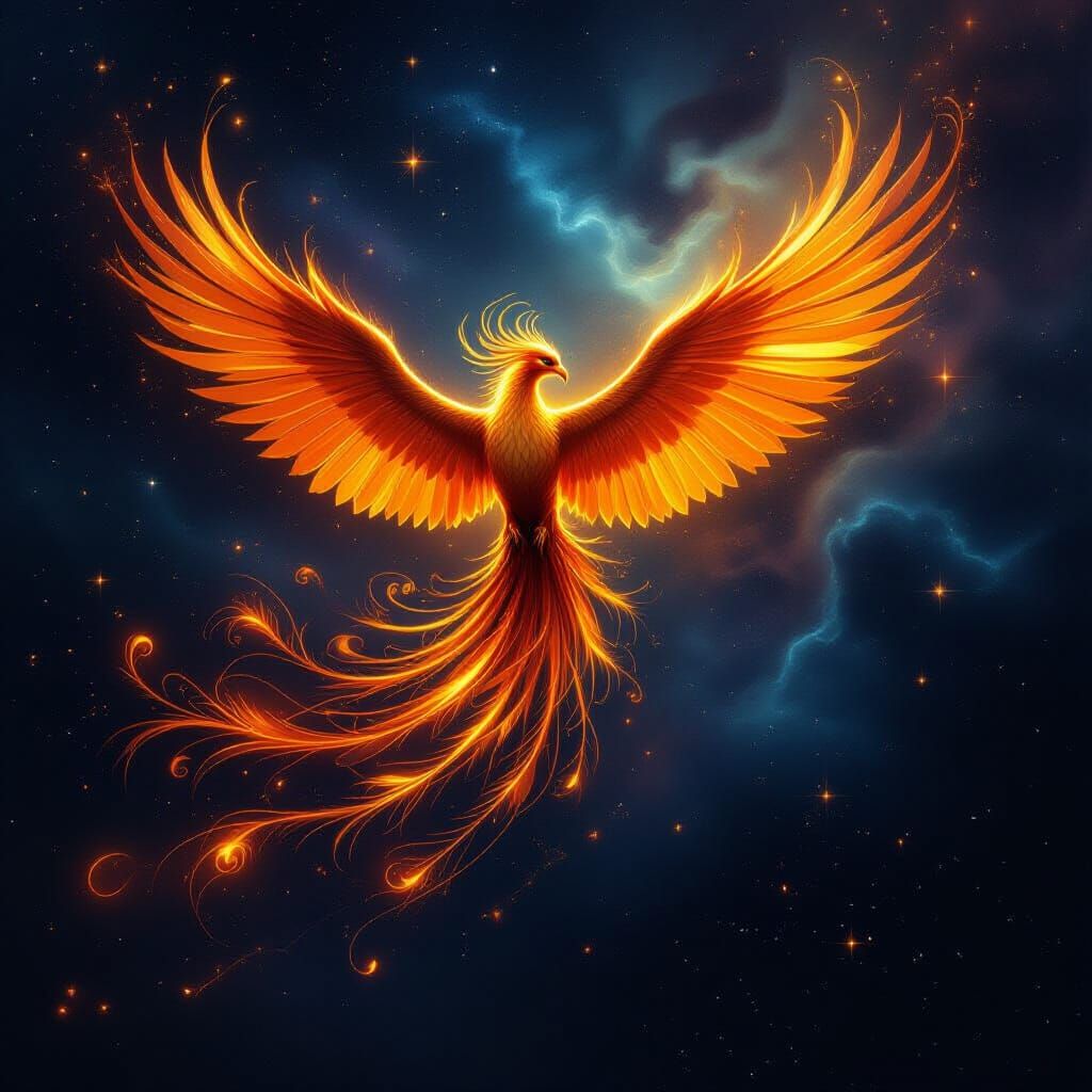 Majestic Phoenix Soars Through Cosmic Nebula