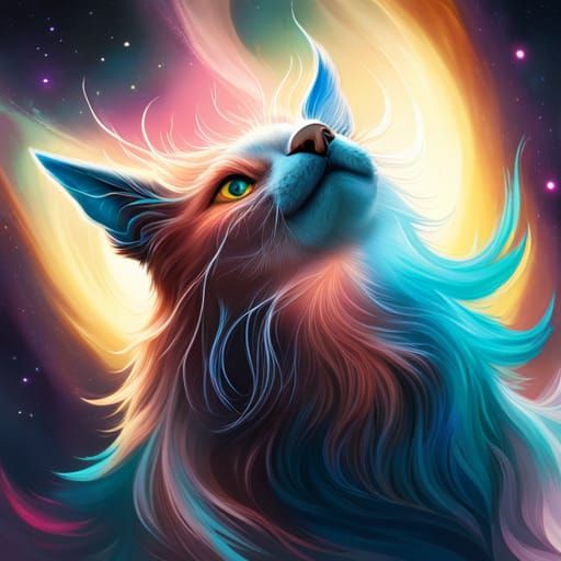 Cosmic Cat Portrait in Trending Digital Art Style