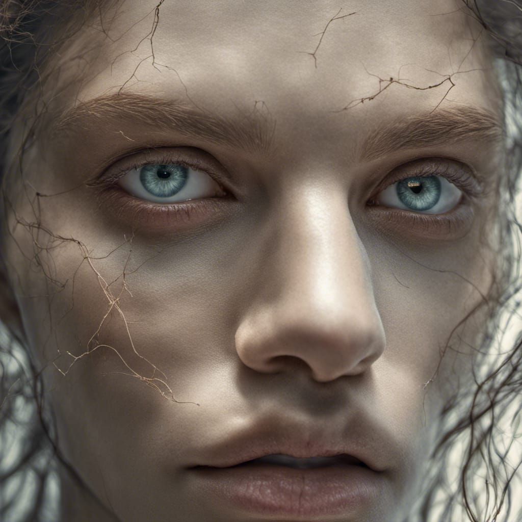 Hyperrealistic Face with Cadaverous Complexion and Luminous ...