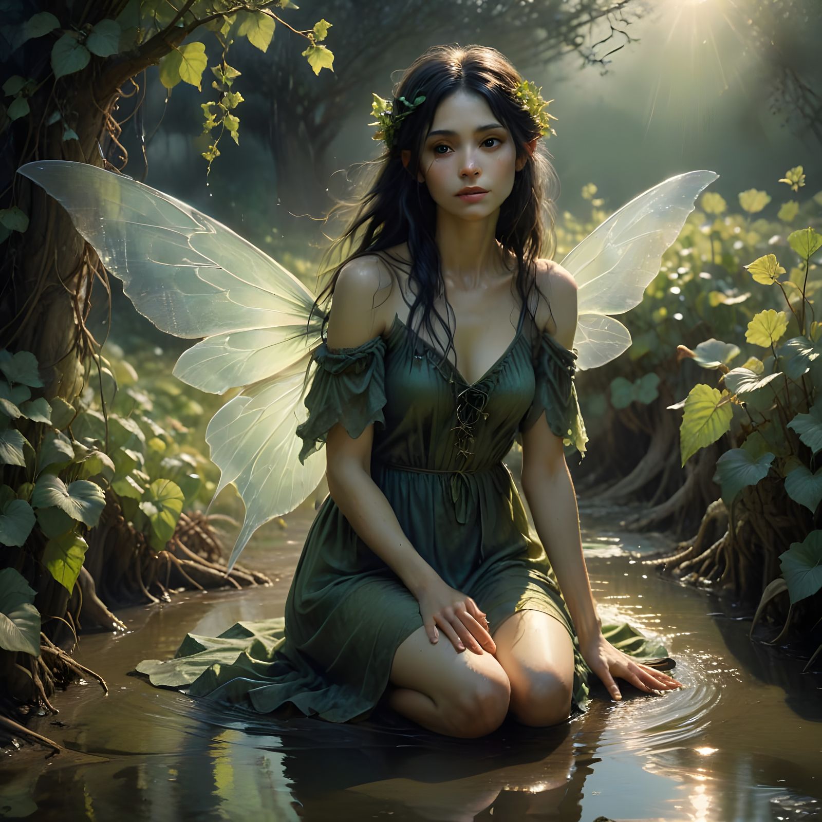 Mysterious Faerie Amidst Glistening Vines