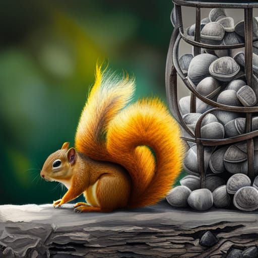 Squirrel with acorns and nuts
