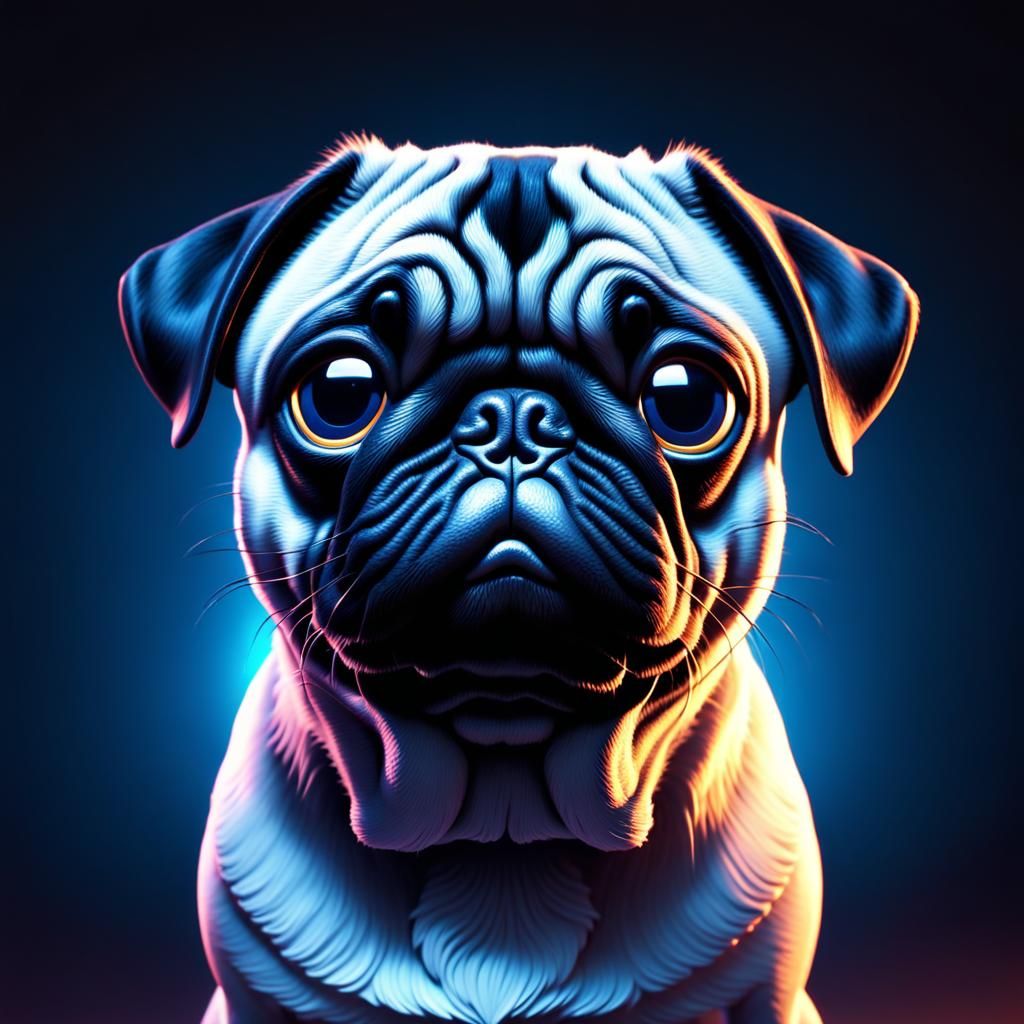 Cute Pug with Puppy Eyes in 3D Digital Art
