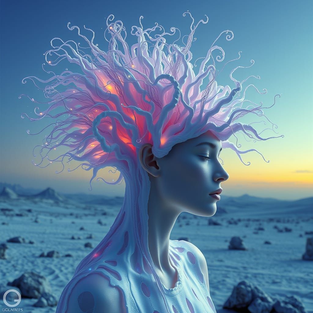 Abstract Coral Hair with Holographic Threads