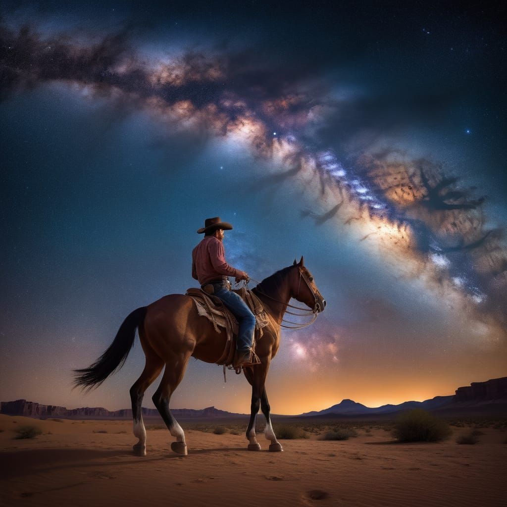 Cowboy Rides Under the Milky Way: An Anime Scene