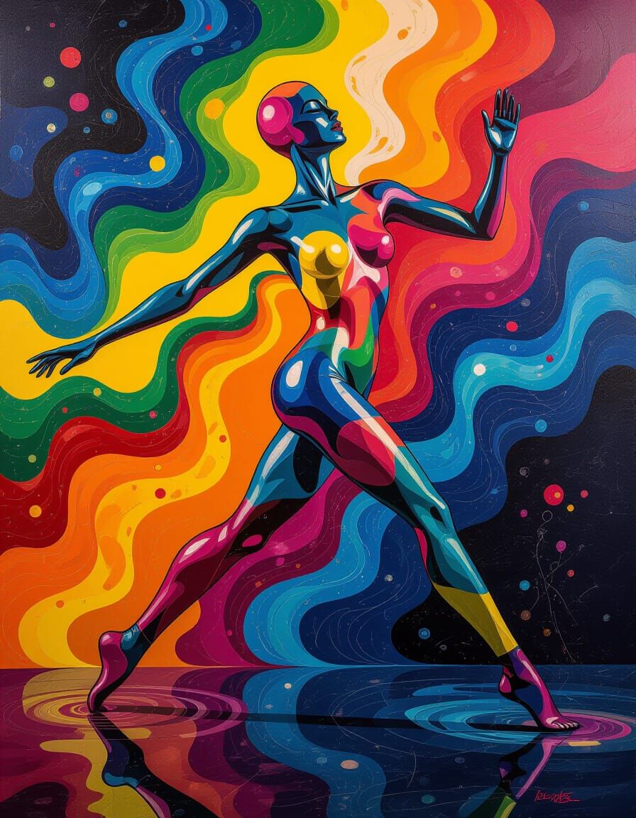 Abstract Mannequin of Swirling Vibrant Paint