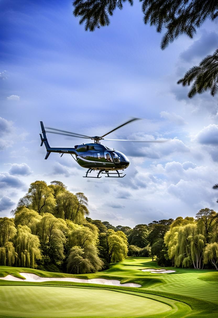 Helicopter Landing on Golf Course: Hyperrealistic HDR