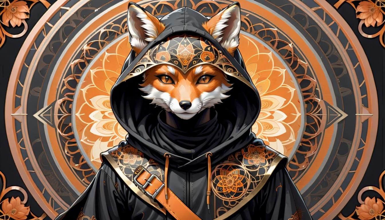 Ninja Fox Poster in Art Nouveau Style