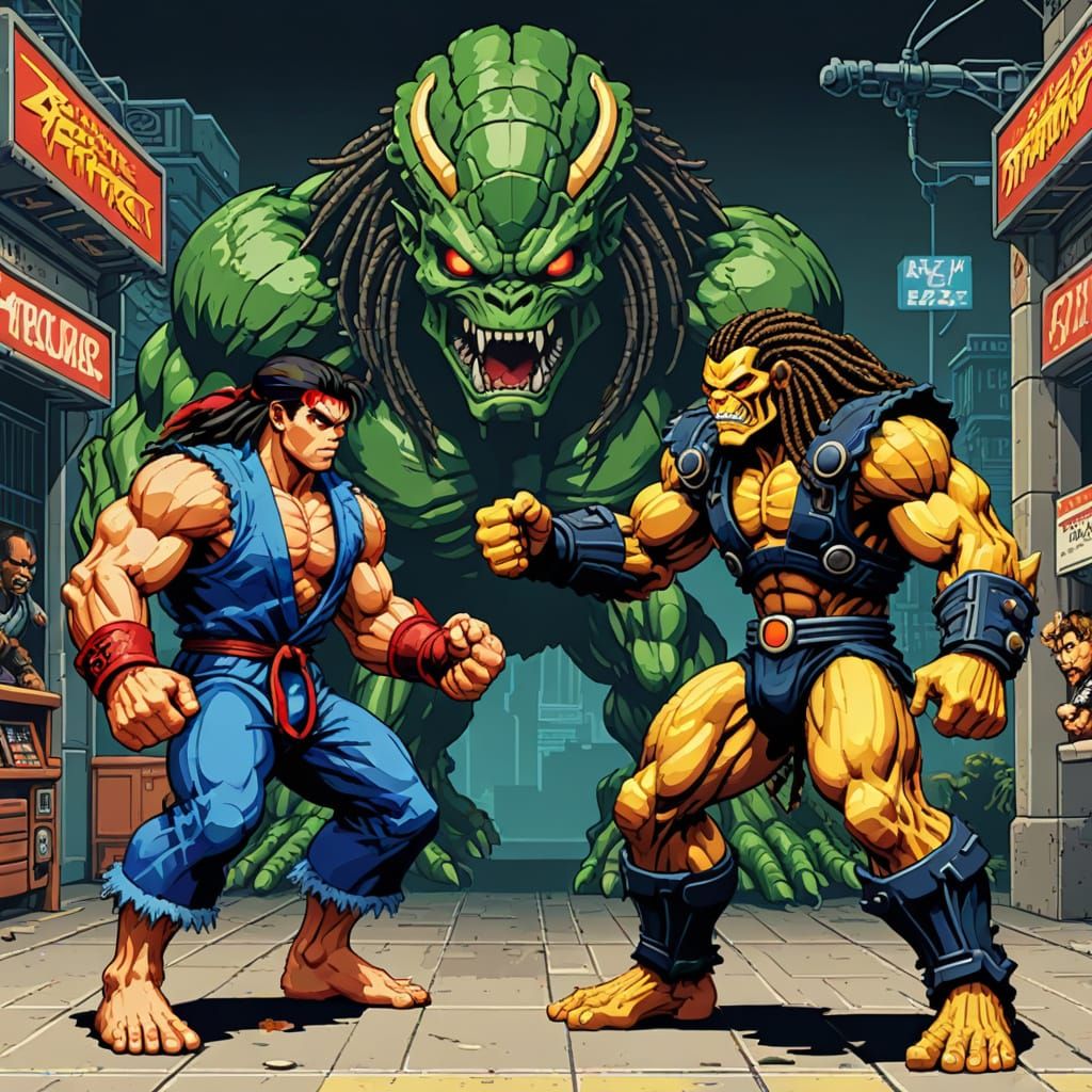 Street fighter 8bit game with alien v predator