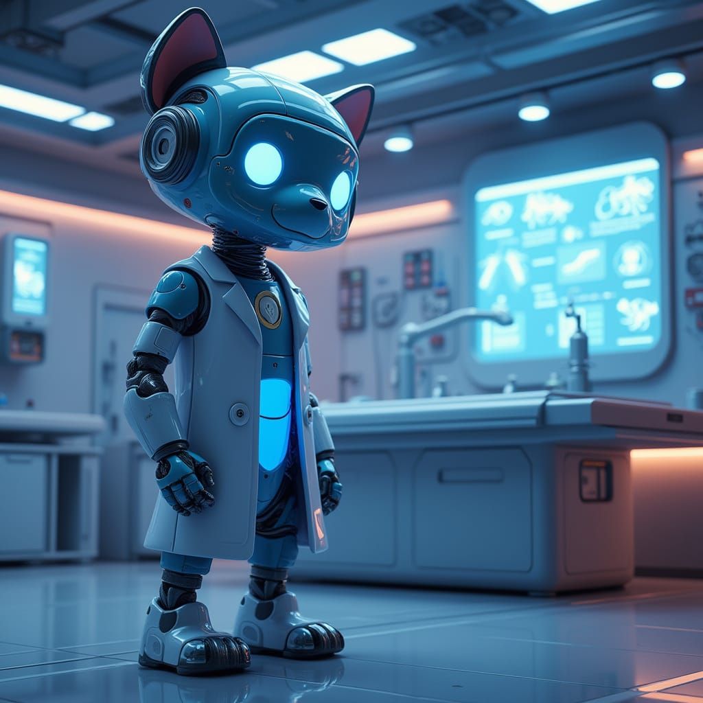 Futuristic Veterinary Lab with Robotic Assistant