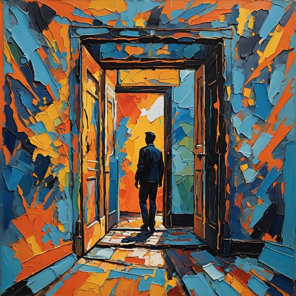 Abstract Expressionism: Man at Doorway in Fauvist Style