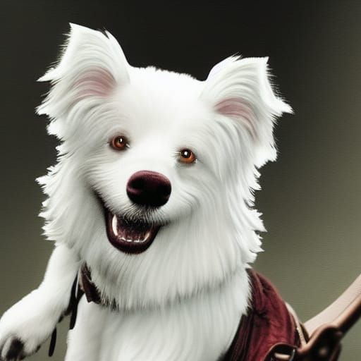 Smiling White Dog in Detailed Digital Painting