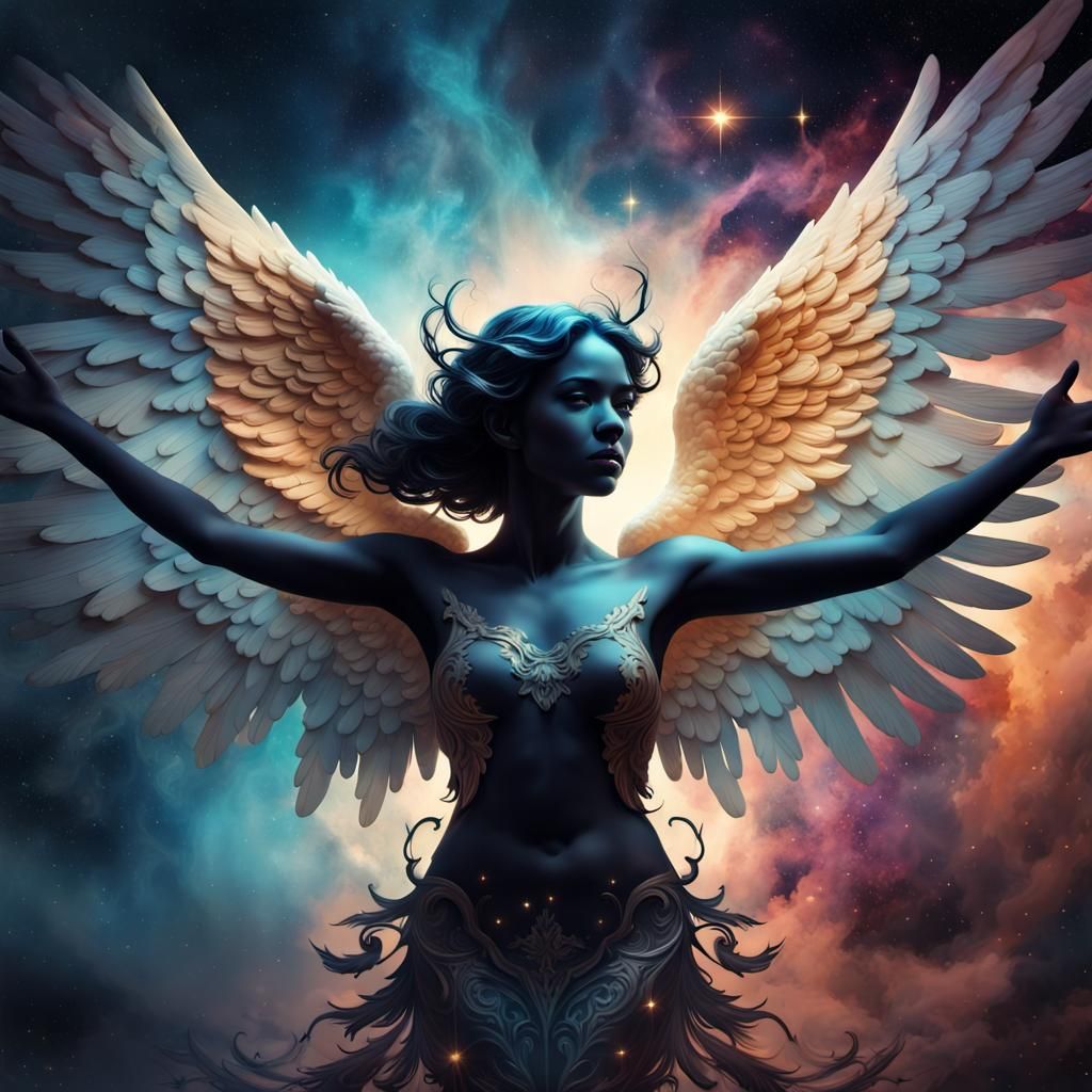 Celestial Angel Silhouette in Collage Art