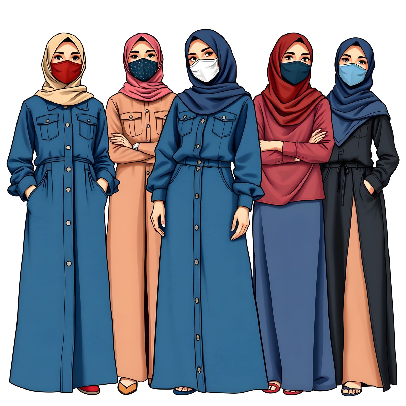 Diverse Hijabi Women in Vibrant Illustration Style