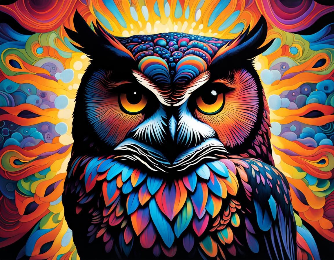 Psychedelic Cosmic Owl Portrait in Vibrant Colors