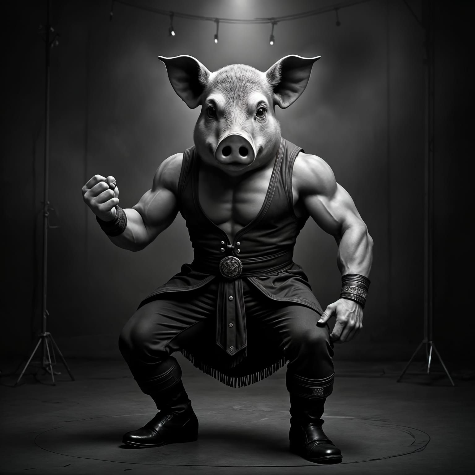 Dark Fantasy Circus Wrestler: Hyperrealistic Daguerreotype P...