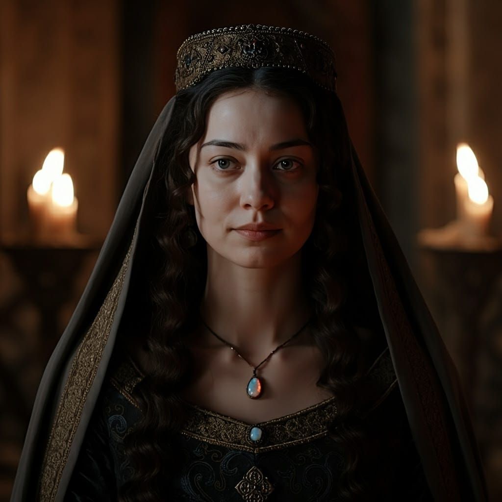 Elegant Byzantine Noblewoman in Candlelit Court