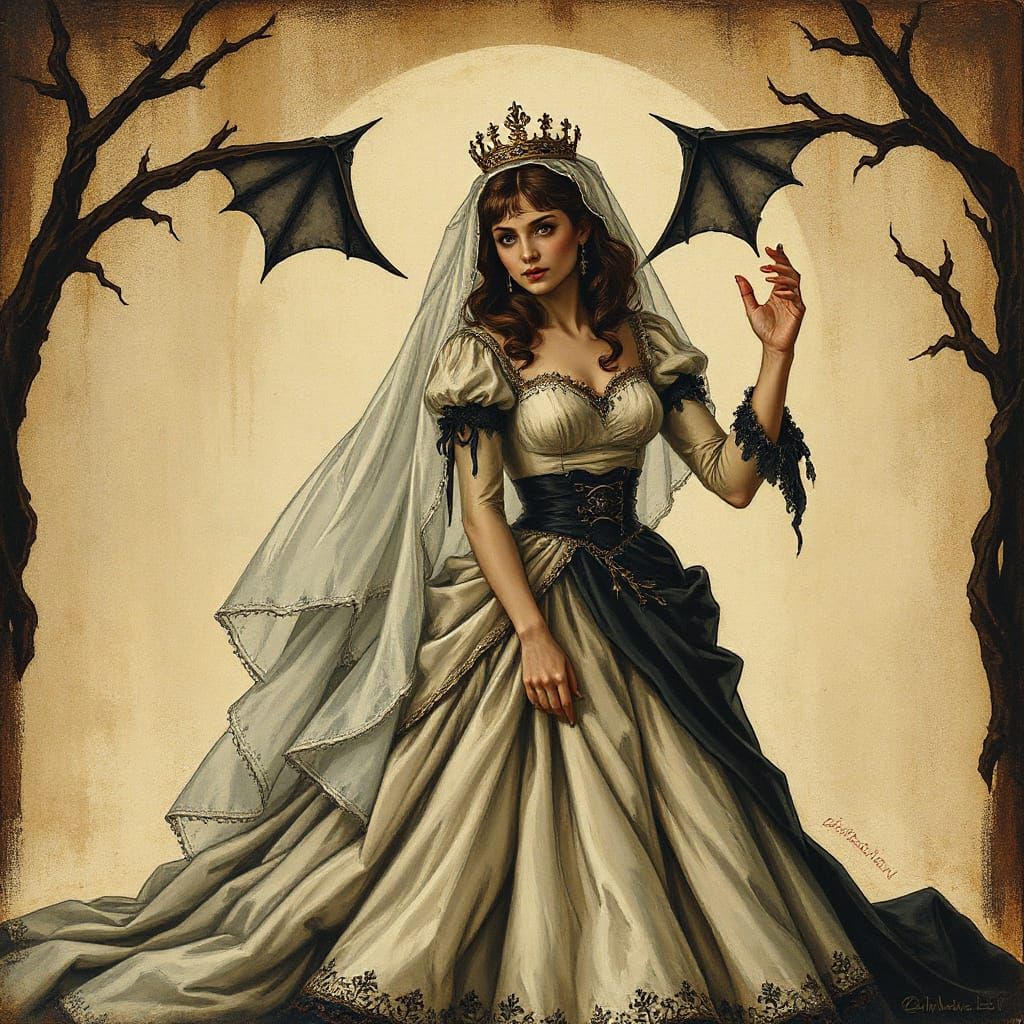 Haunting Figure: Bride or Vampire in Twisted Halloween Scene