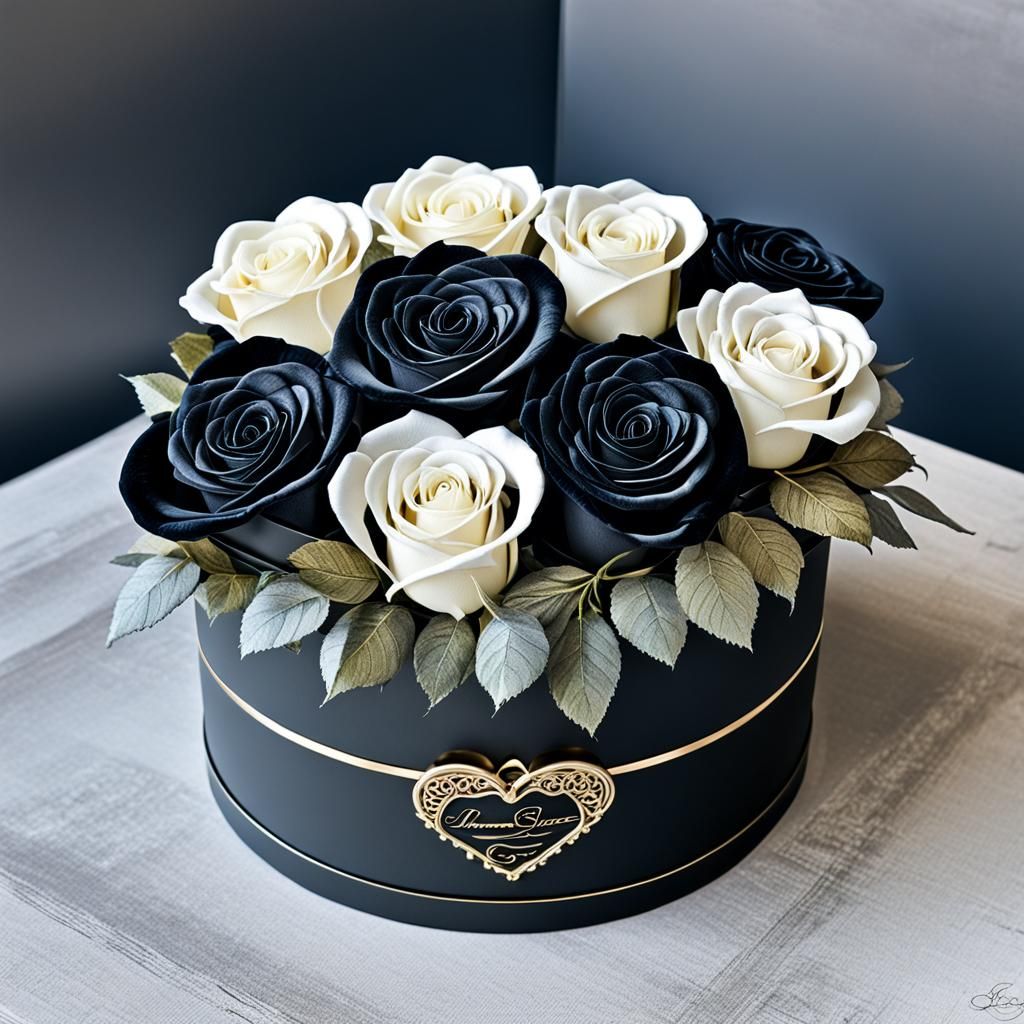 Hyperrealistic Roses in Decorative Box, Amanda Sage Style