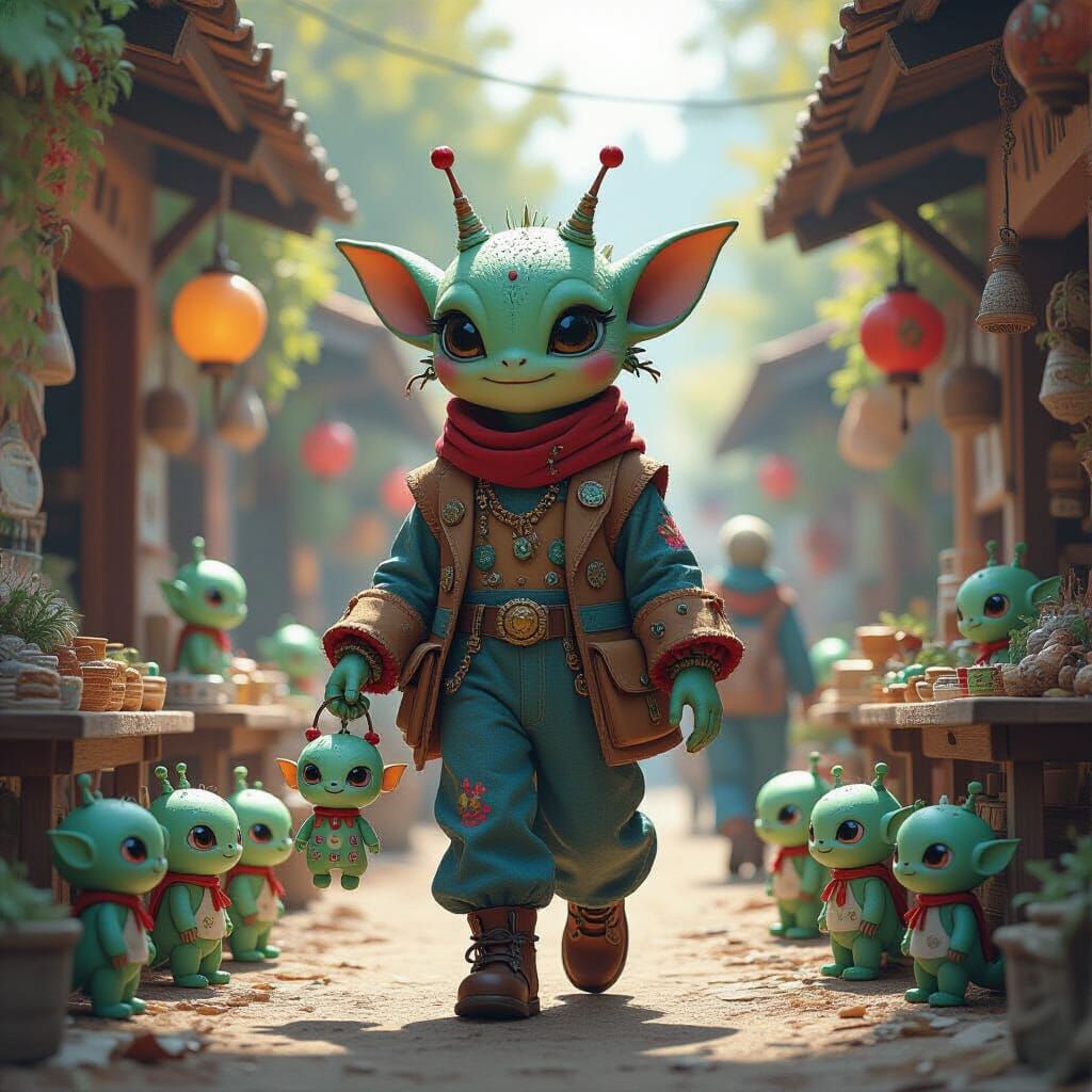 Alien Market Scene with Monster Doll, Gurney Style