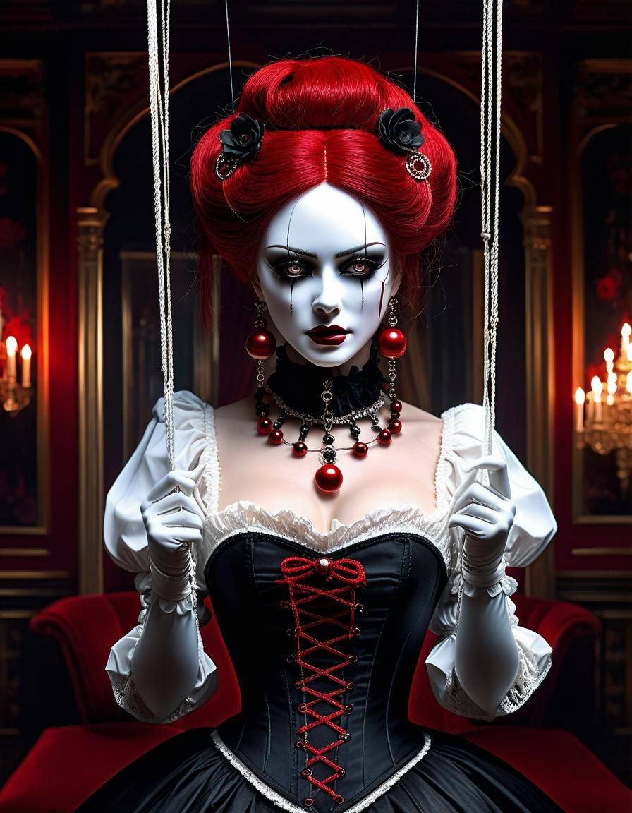 Gothic Marionette Girl in Hyperrealistic Style