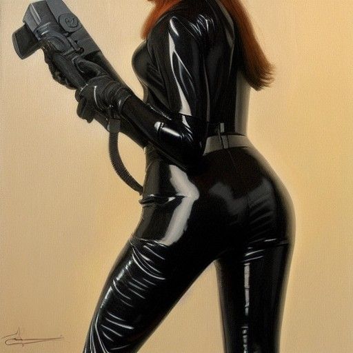 Female Agent in Latex: Oil Painting Style