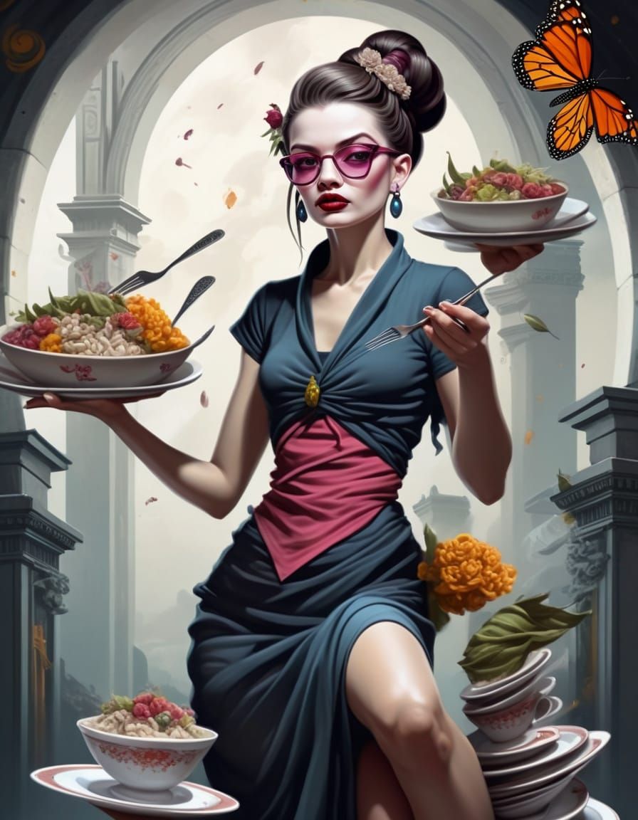 Monarch's Grand Feast: Mural Painting with Exaggerated Figur...