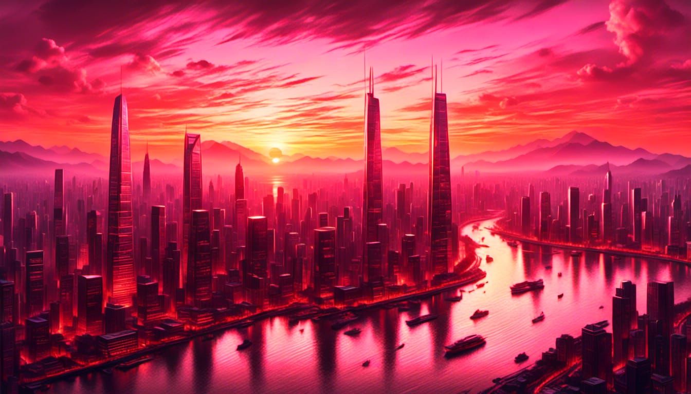 City Skyline at Dusk in Blush Tones