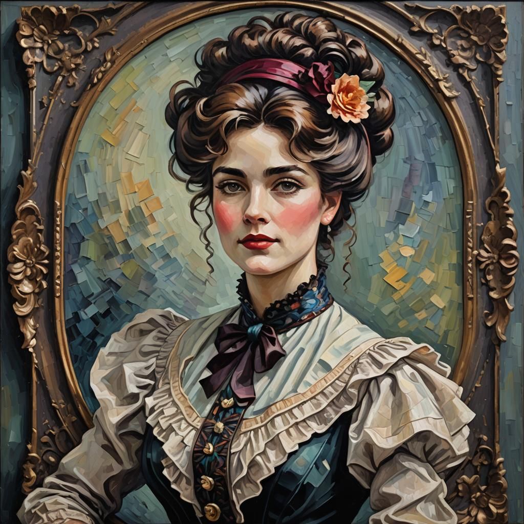 Gibson Girl in Art Deco Frame, Neo-Impressionist Style