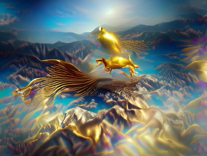 Golden Pegasus Flies to Mount Olympus: Surreal Hyperrealism
