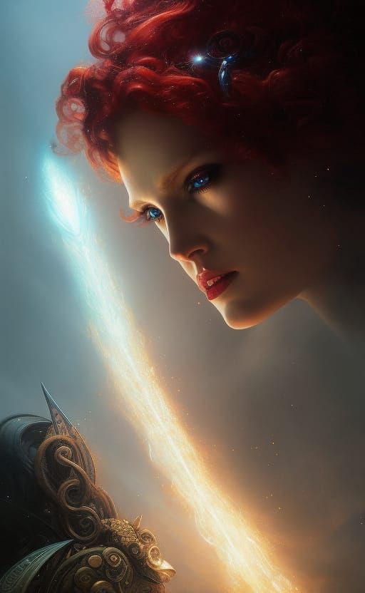 Red-Headed Goddess with Alicorn in Digital Art Style