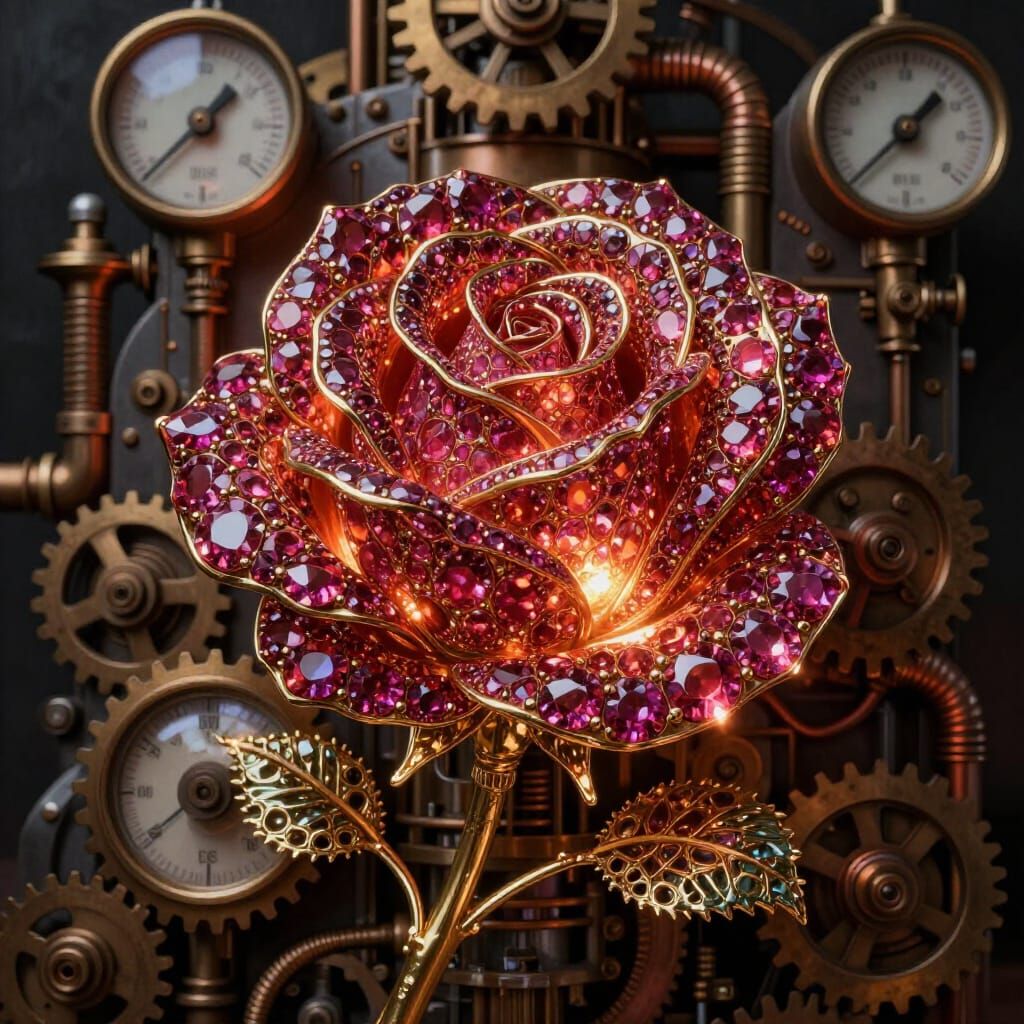 Ruby and Gold Rose in Steampunk Engine