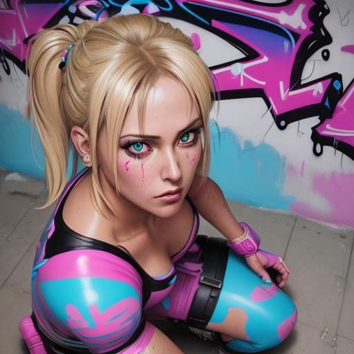 Detailed Graffiti Art of Kneeling Character