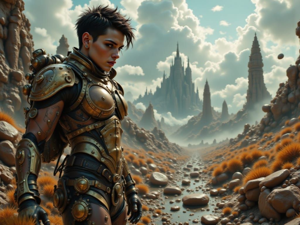 Astronaut on Alien Planet in Ornate Art Nouveau Style