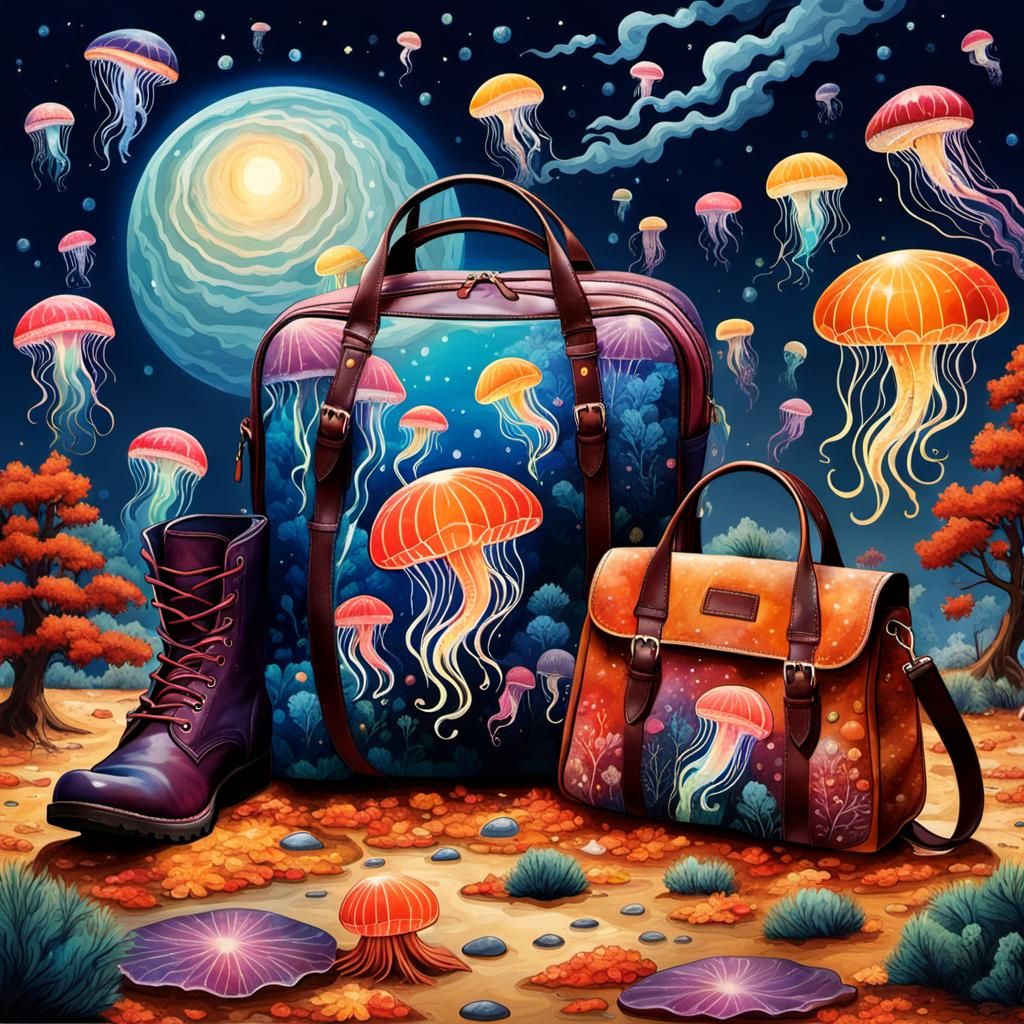 Jellyfish with Matching Bag and Boots Illustration