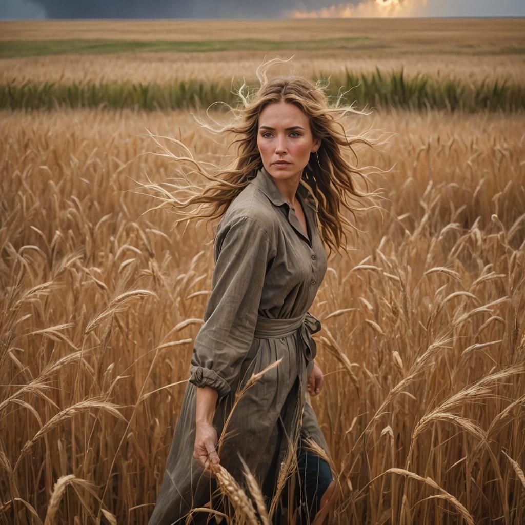 Prairie Woman in Impressionist Landscape Painting