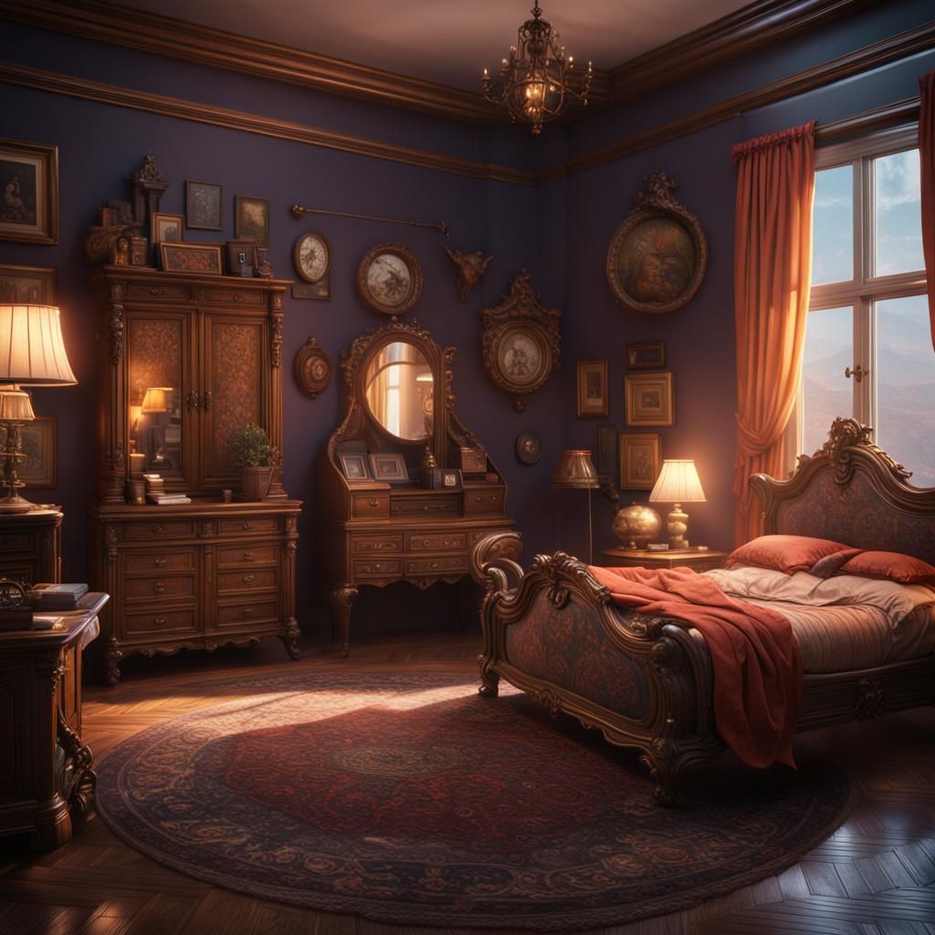 80s Bedroom with Antique Furniture: Matte Painting