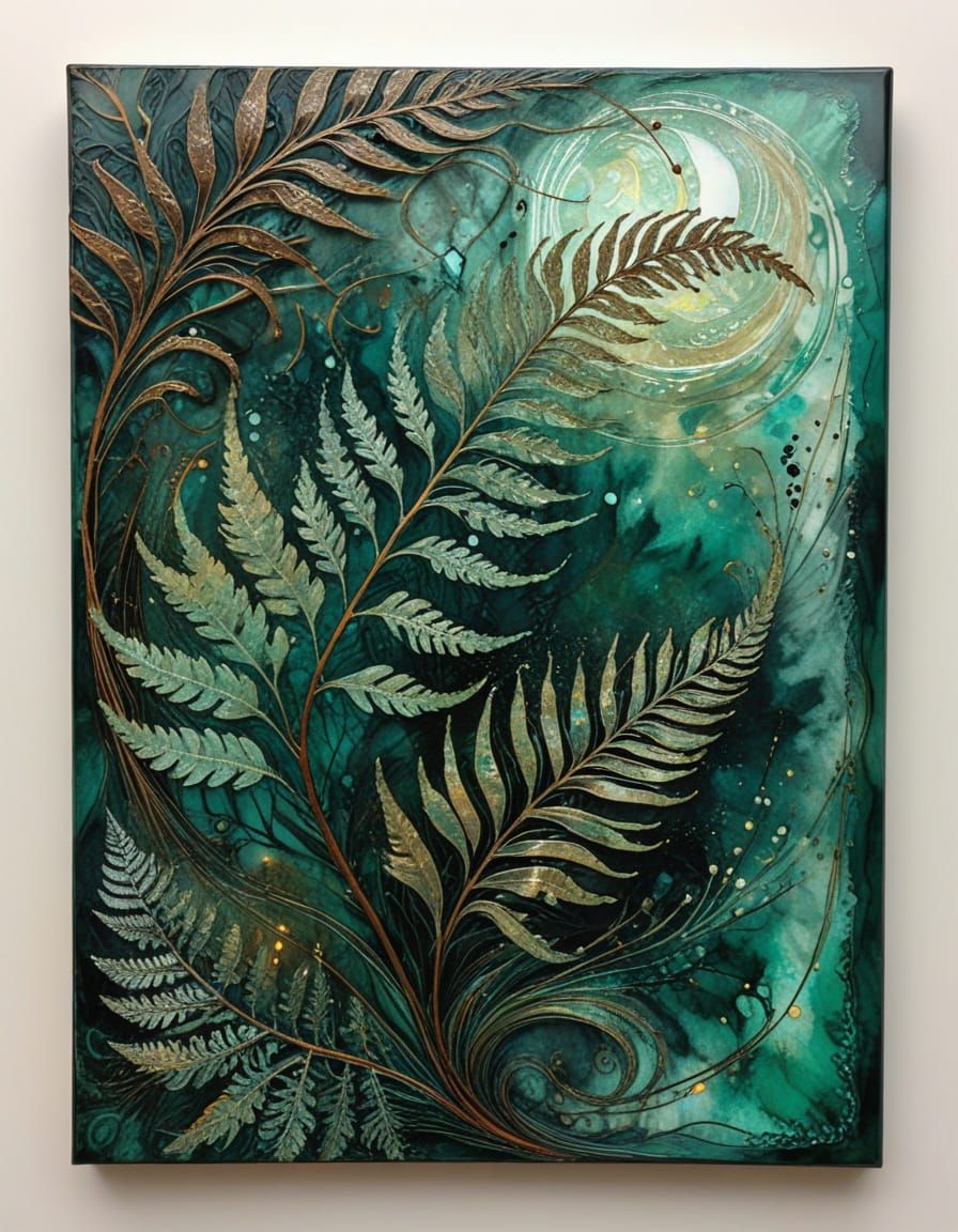 Ethereal Ferns in Sepia and Jade Green