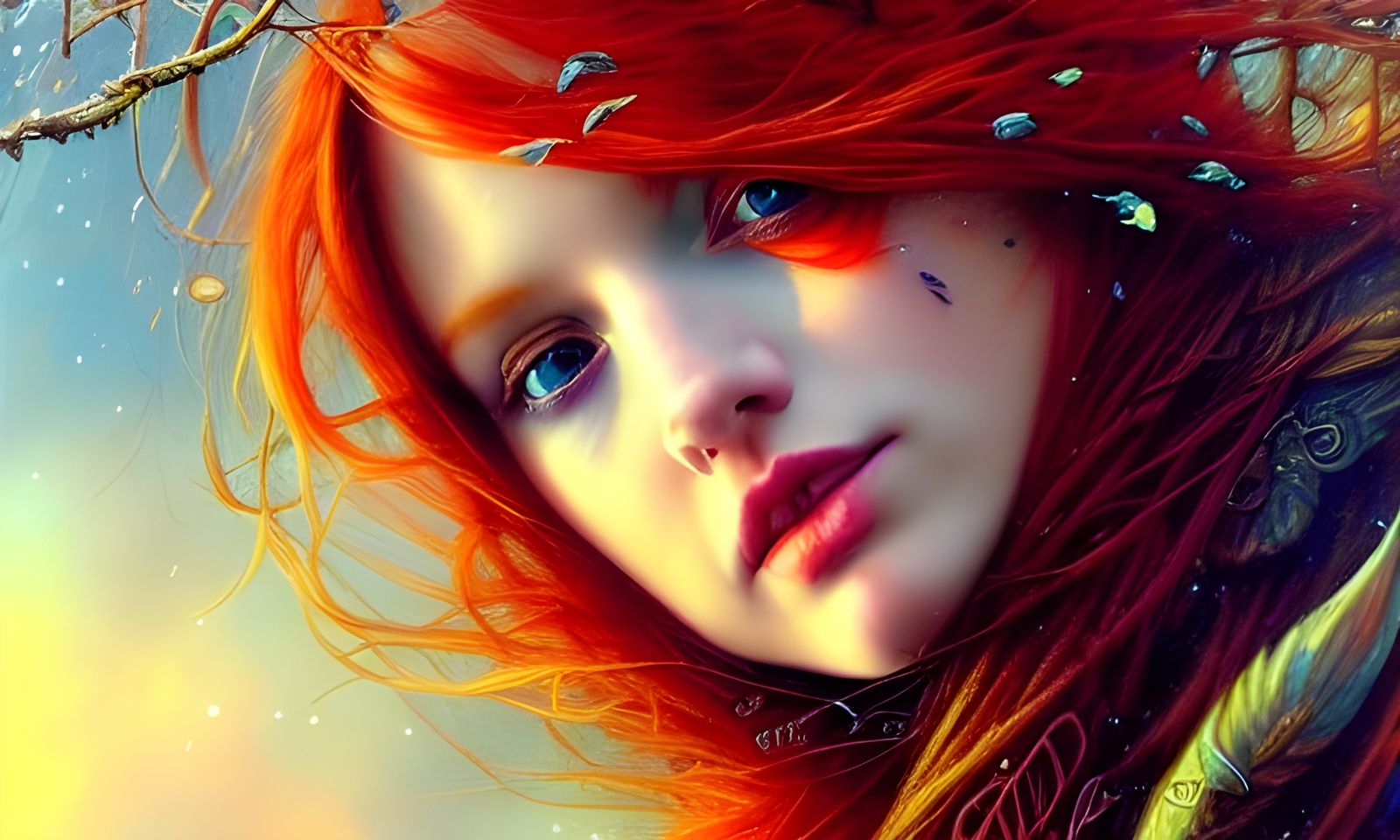 Stunning Redhead in Magical Autumn Landscape