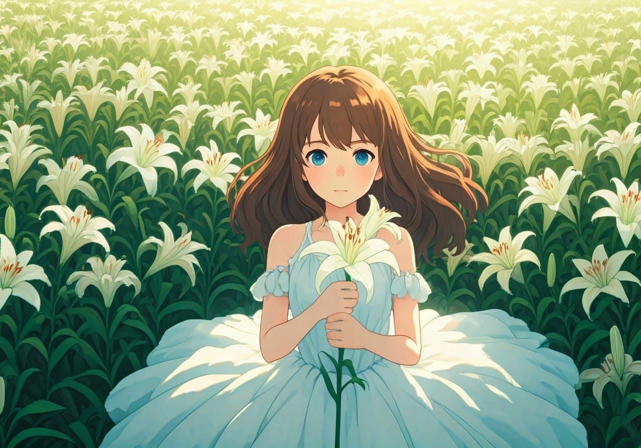 Girl in Lily Field, Studio Ghibli Anime