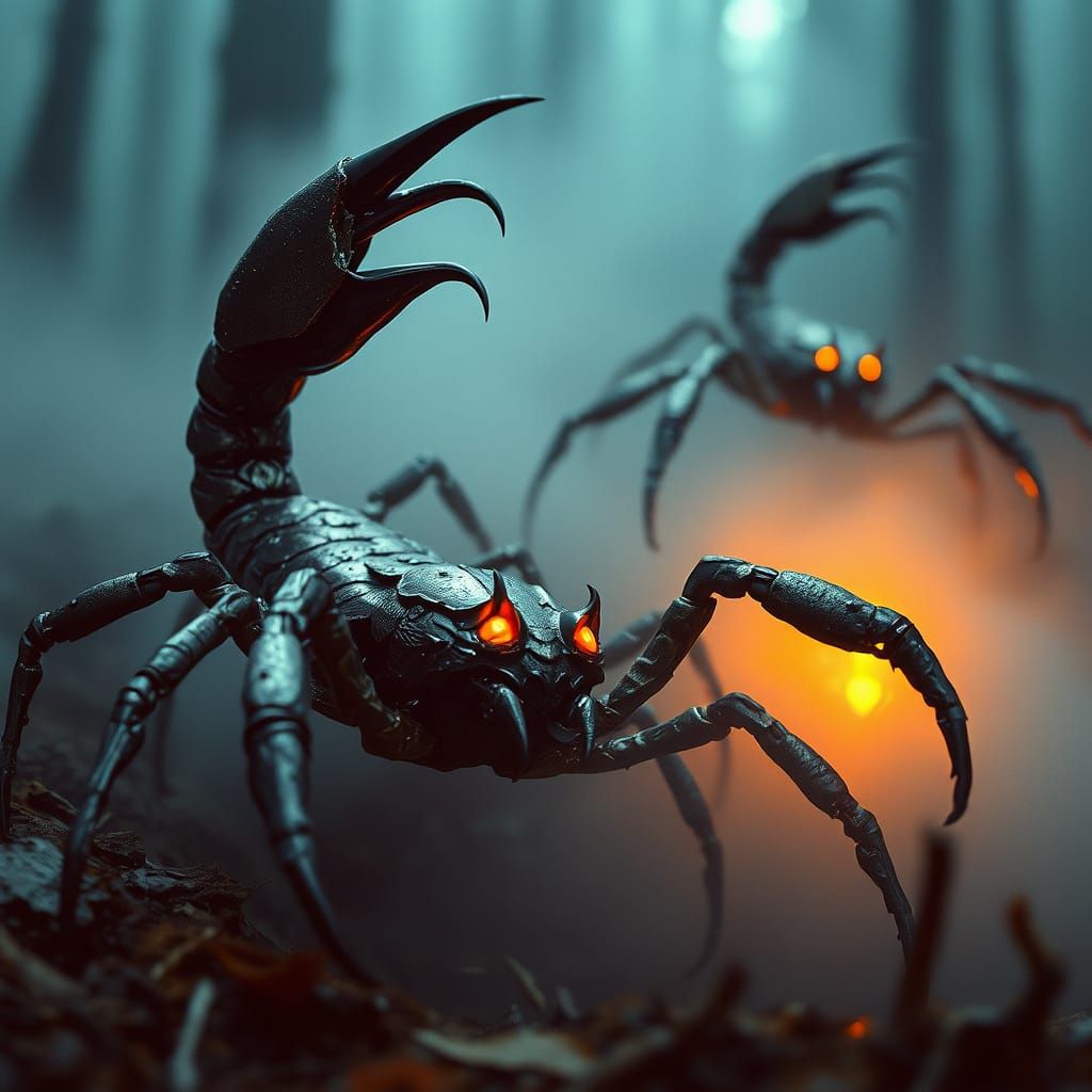 Mystical Scorpion Creatures Emerge from the Fog