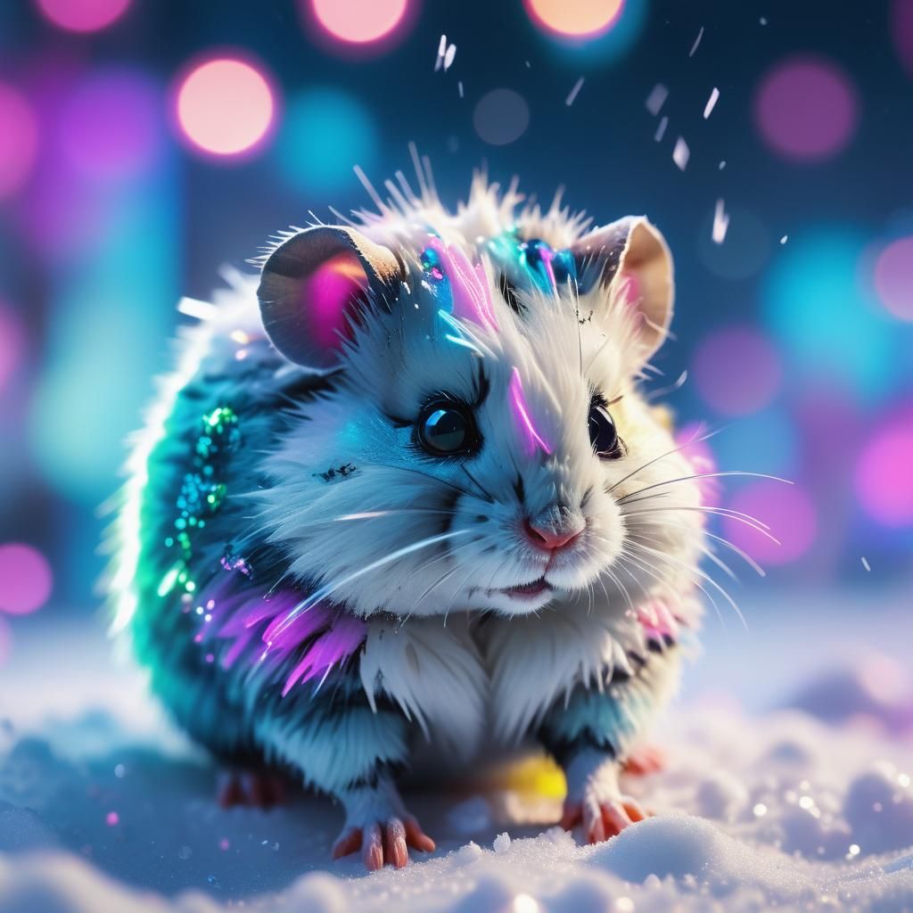 Cyberpunk Hamster in Neon Snow