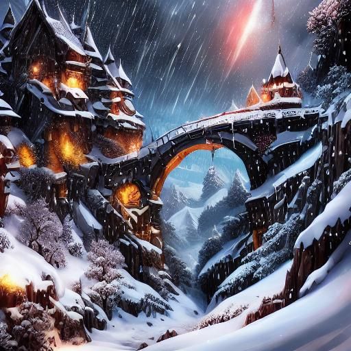 Detailed Asian Elf Women in Rainy Fantasy Scene