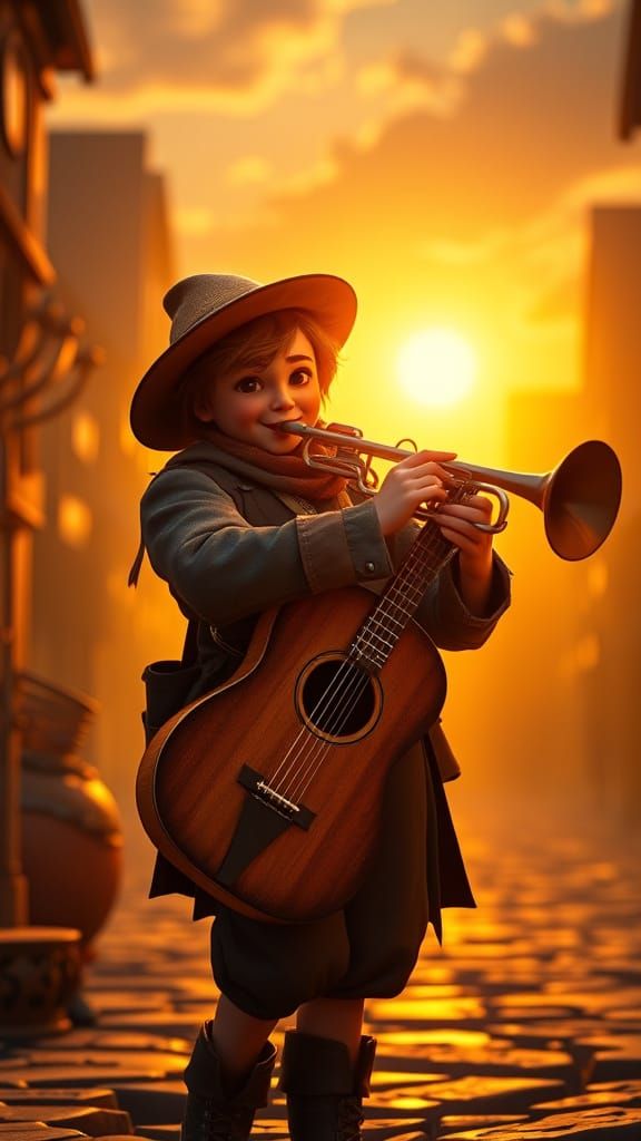 Young Trumpeter in Dramatic Golden-Hour Setting