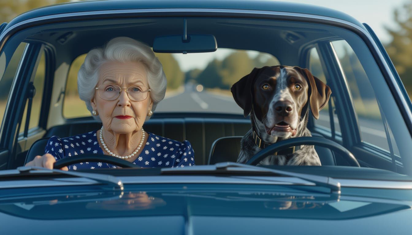 Elderly Woman's Determined Sunday Drive with Shocked Dog