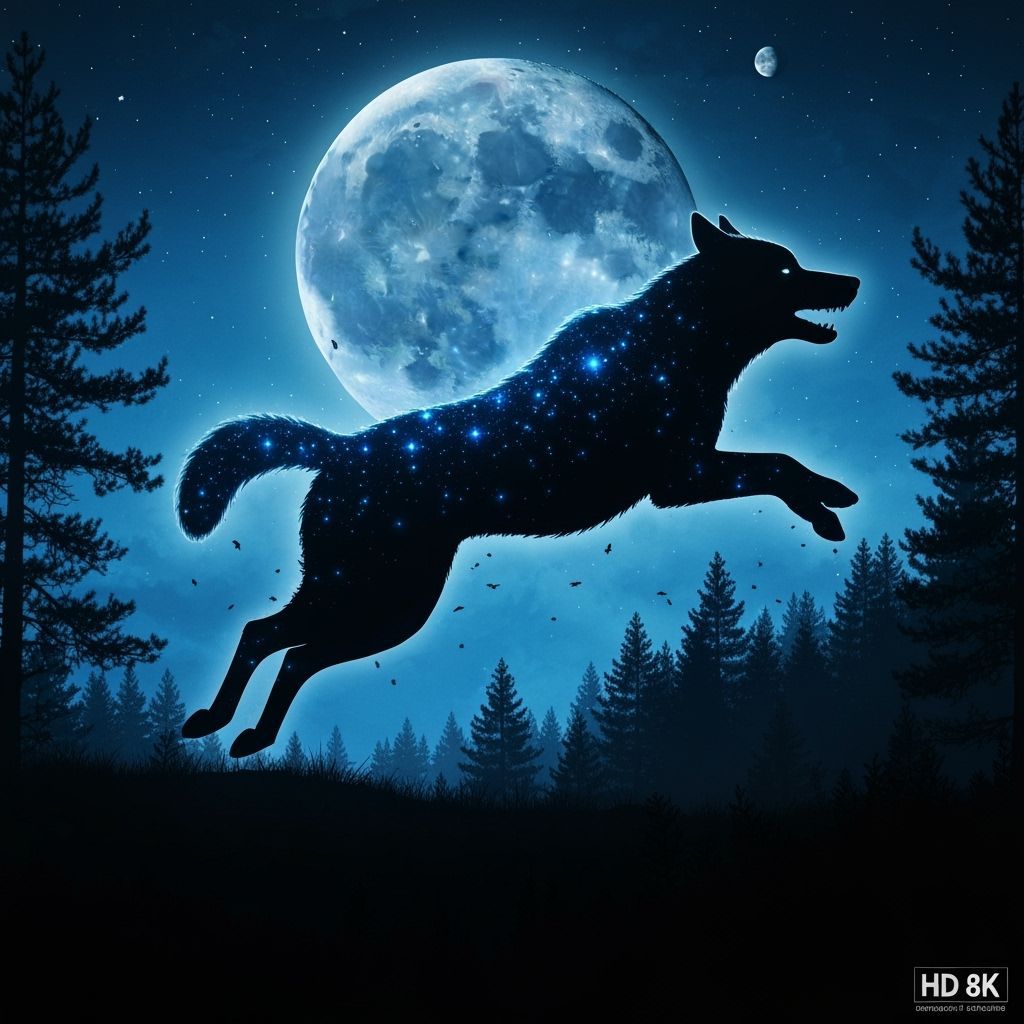 Wolf Howling at Moon with Bioluminescent Fur