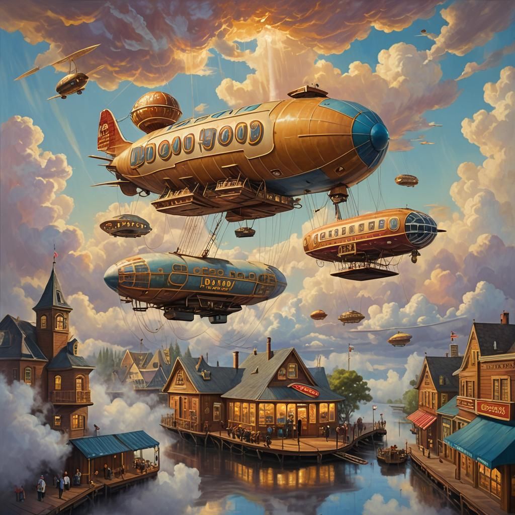 Nostalgic Donut Shop Airship in a 50s Fantasy