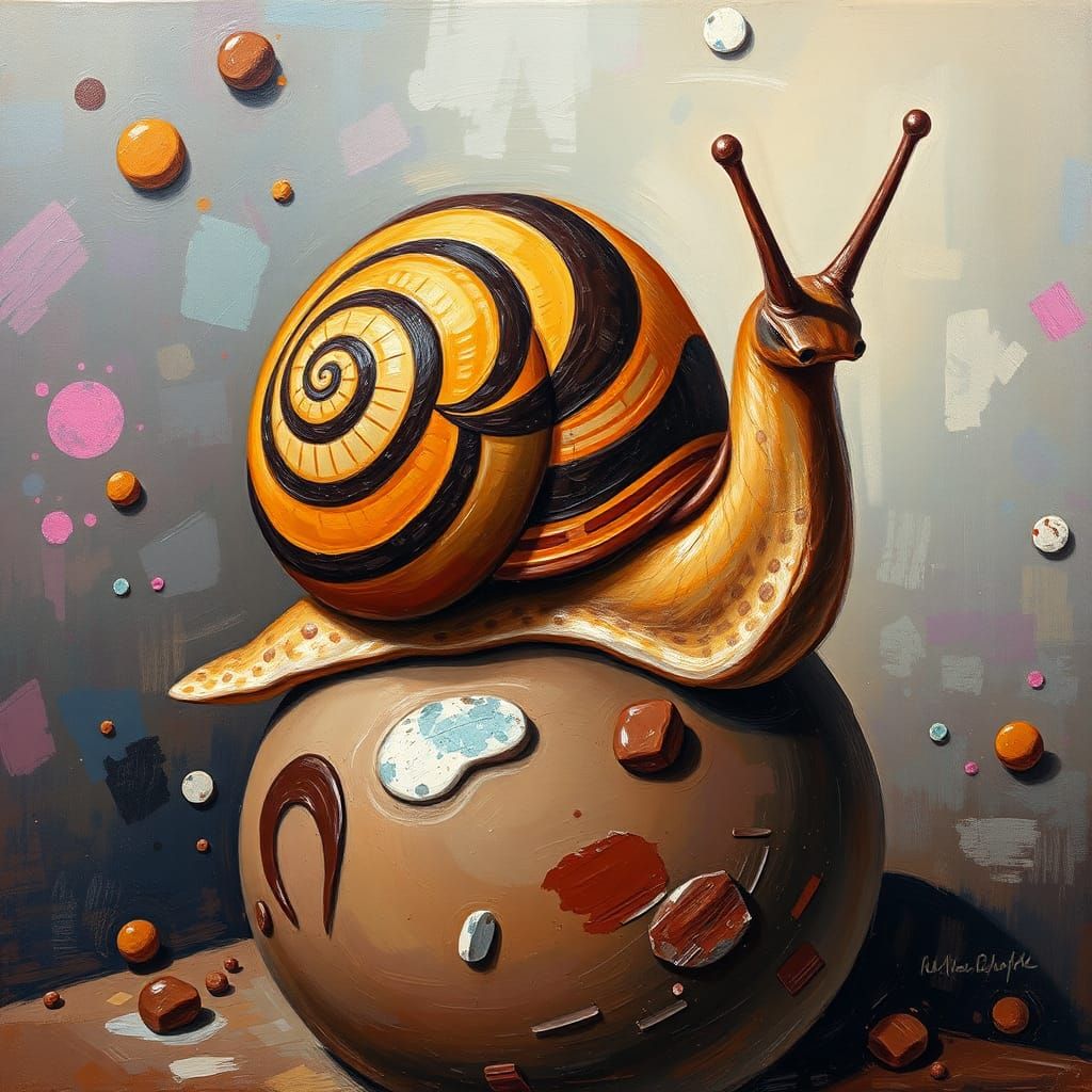 Tribal Snail on Chocolate Ball in Expressionist Style