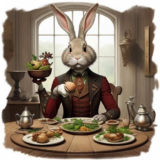 Rabbit Contemplates Tea, Inspired by Snyders and Aardman