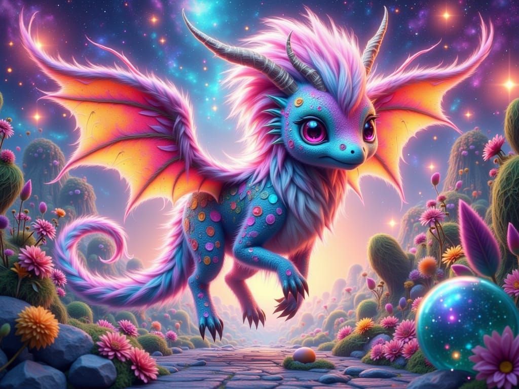Enchanted Dragon Soars Through Whimsical Cosmic Gateway